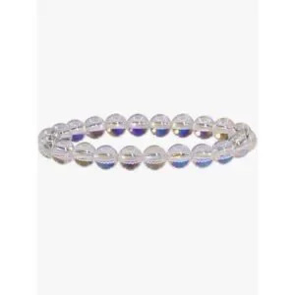 NEW?Aqua Aura Clear Quartz 8mm Round Beads Stretch Crystal Bracelet 7 Inch